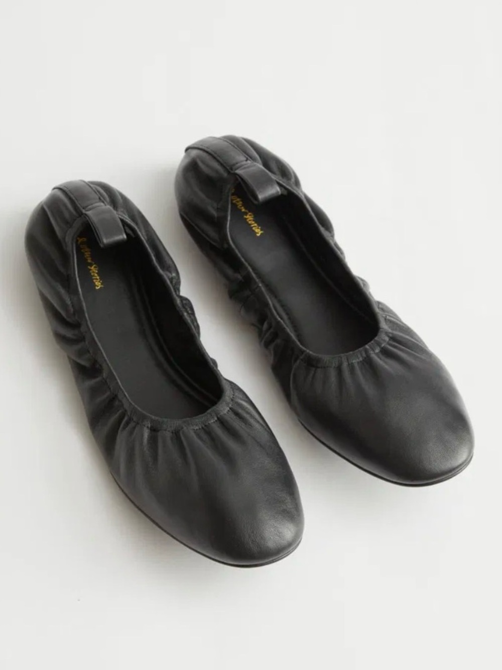 & OTHER STORIES Black Lane Soft Ballerina Shoes Sz 38 7.5 Leather Flats Gathered